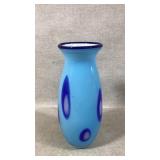 Blue and Purple Cased Glass Vase with Polka Dots
