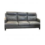Gray Leather Sofa W/ Three Cushions & Wooden Legs