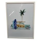 Framed Print Woody Wagon Beach Scene
