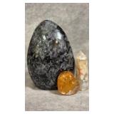 Polished Indigo Gabbro Freeform, Honey Calcite