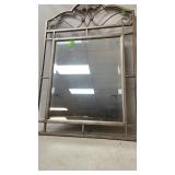 Metal and Wood Framed Wall Mirror with Scroll Top