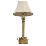 Brass & Crystal Table Lamp with White Shade