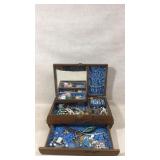 Wooden Jewelry Box With Assorted Costume Jewelry