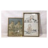 Framed Baby-Themed Prints in Vintage Frames