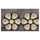 Set of 2 Antique Porcelain 6 Well Oyster Serving