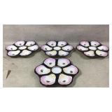 Four Hand-Painted Ceramic Oyster Plates