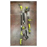 set of Ryobi landscaping tools, specifically a