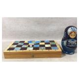 Wooden Chess Set with Matryoshka Doll Design