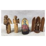Vtg Olive Wood Angels,St Anthony of Padua