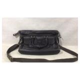 Black Leather Shoulder Bag With Adjustable Strap