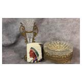 Vintage Hollywood Regency Gold Metal and Crystal