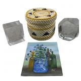 Vintage hand woven basket mini oil painting &