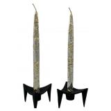 Mid Century Gold Flake Candles With Brutalist