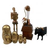 Mid century Russian dolls carved wood statue &