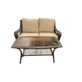 Wicker Loveseat and Glass-Top Coffee Table Set