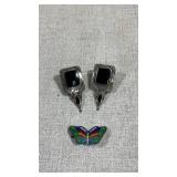 Vtg art deco sterling silver and onyx earrings