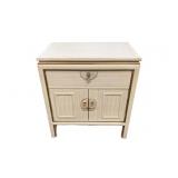 Beige Wooden Side Table With Drawer and Cabinet