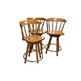 Three Wooden Swivel Bar Stools with Backrests