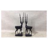 2 Dark Wood Carved Antelope Gazelle