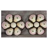 Set of 2 Antique French Porcelain 6 Well Oyster