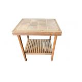 Tile-Top Wooden Side Table With Slatted Shelf