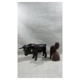 vintage, hand-carved iron wood bull and eagle
