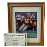 JOE MONTANA AUTOGRAPHED FOOTBALL PHOTO FRAMED