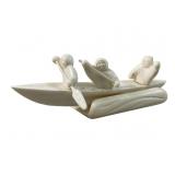 ALASKAN INUIT CARVED IVORY ESKIMOS ON KAYAK