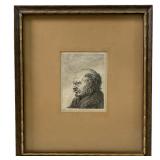 REMBRANDT VAN RIJIN "BALD HEADED MAN" ETCHING