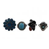(4) STERLING SILVER ZUNI & NAVAJO RINGS