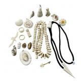 INUIT & ANTIQUE CARVED IVORY JEWELRY