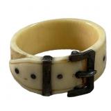 ANTIQUE IVORY AND SILVER BELT DESIGN RING