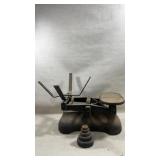 Large antique cast iron balance scale w/ weights