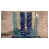 Hand-made, Kiln-cast Light and Dark Blue Glass