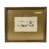 Hugo Mï¿½hlig Framed Etching Of Man With Dog