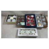 various sets of decorative Christmas ornaments