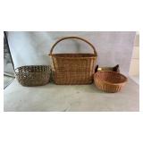 (3) wicker baskets and wood frame