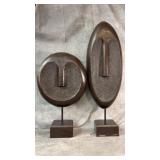 (2) Vintage Large Hand-Carved Wooden African