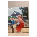 1948 Calendar With Girl Feeding Chicks Illustratio