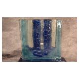 Hand-made, Kiln-cast Light and Dark Blue Glass