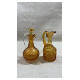 2 antique amber glass cruets