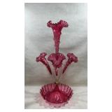 Victorian cranberry glass epergne