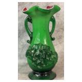 Vintage Green Glass Vase with Applied Handles