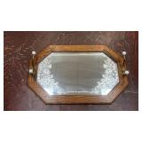 vintage hexagonal oak framed mirror featuring