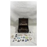 vintage wooden treasure chest-style jewelry box