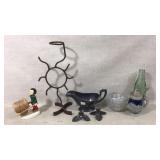 Candle holders, glass figurine and more