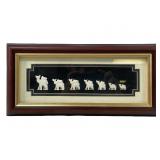 Framed hand Carved Bone Camels
