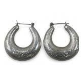 Silver Native American etched puffy hoop earrings