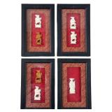 Antique Hand Carved ivory Oriental figures framed