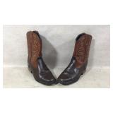 Brown Faux Leather Western-Style Boots with Stitch